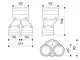 Fränkische Adapter, Formteil mit zwei Anschlüssen, nebeneinander angeordnet, Maßlinien für die Verbindung, klare geometrische Darstellung in technischen Zeichnungen.